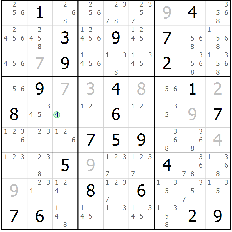 Position des candidats pour la solution de la Gr 57 page 60 du magazine de sudoku Maestro n° 094