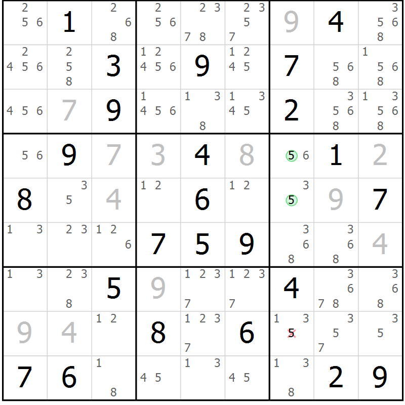 Position des candidats pour la solution de la Gr 57 page 60 du magazine de sudoku Maestro n° 094