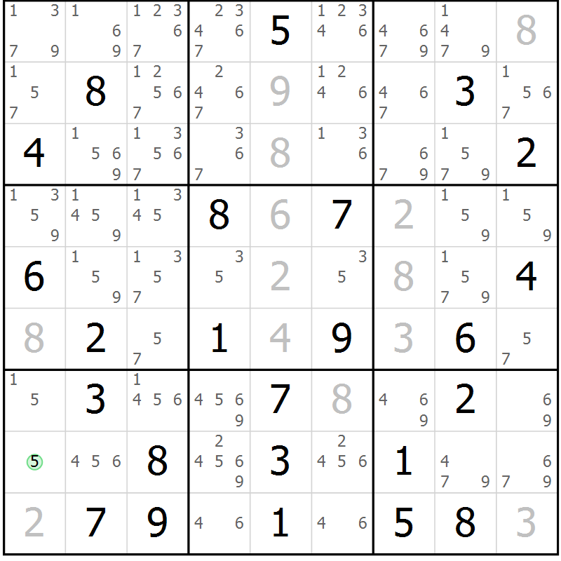 Position des candidats pour la solution de la Gr 58 page 61 du magazine de sudoku Maestro n° 094