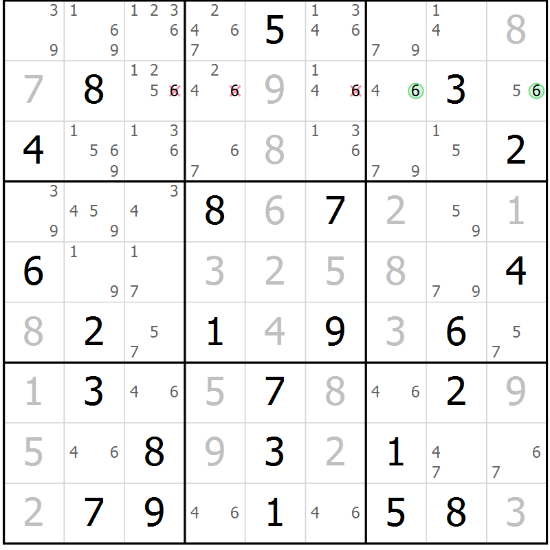 Position des candidats pour la solution de la Gr 58 page 61 du magazine de sudoku Maestro n° 094