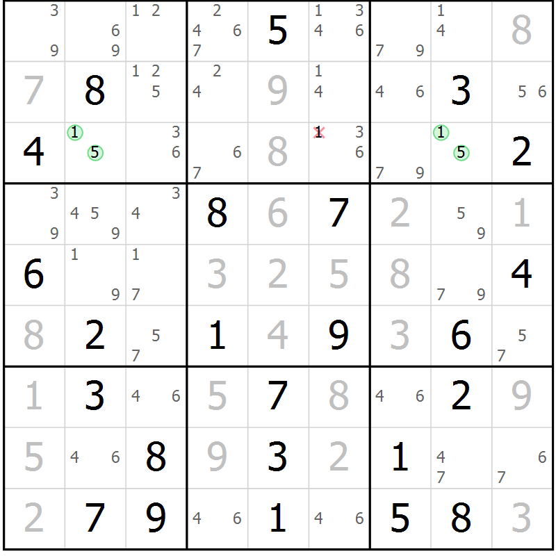 Position des candidats pour la solution de la Gr 58 page 61 du magazine de sudoku Maestro n° 094