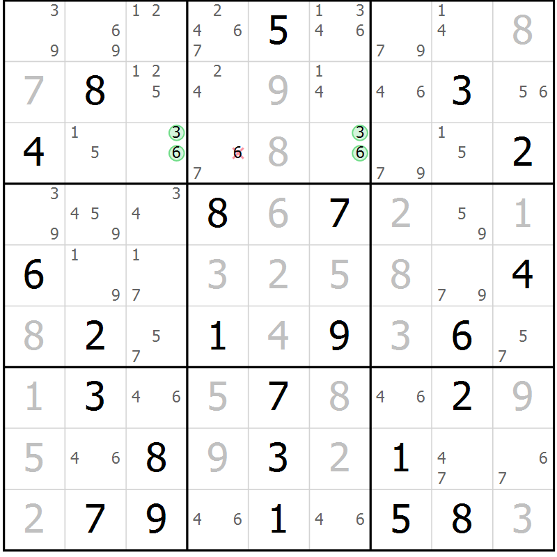 Position des candidats pour la solution de la Gr 58 page 61 du magazine de sudoku Maestro n° 094