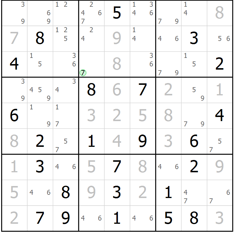 Position des candidats pour la solution de la Gr 58 page 61 du magazine de sudoku Maestro n° 094