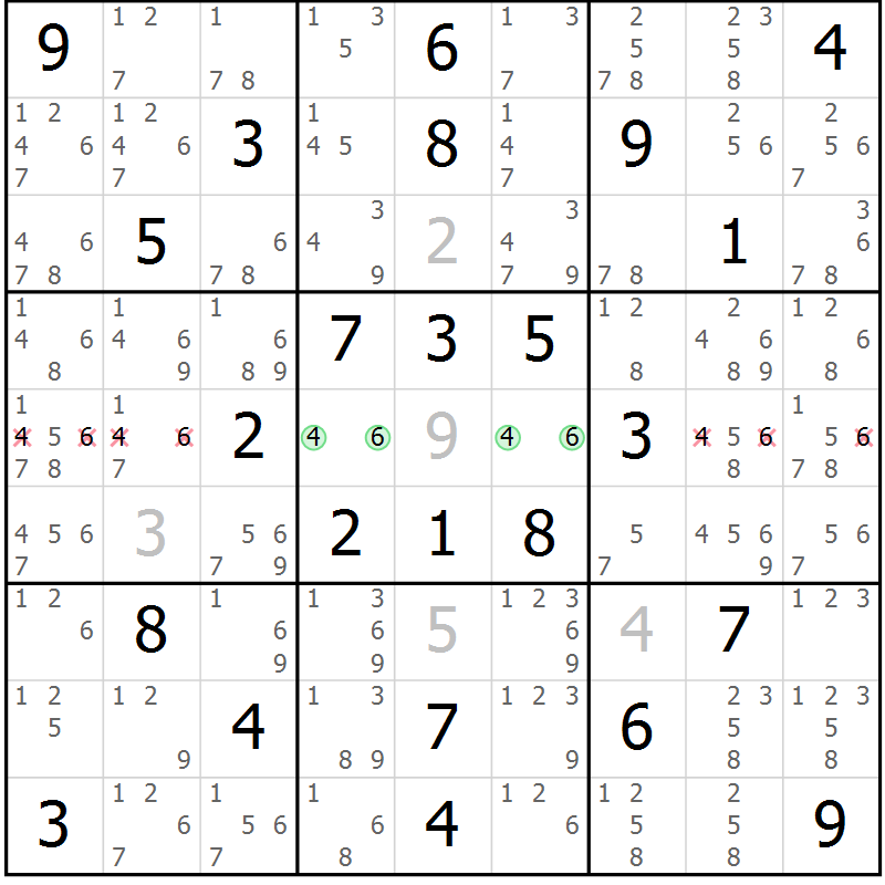 Position des candidats pour la solution de la Gr 59 page 62 du magazine de sudoku Maestro n° 094