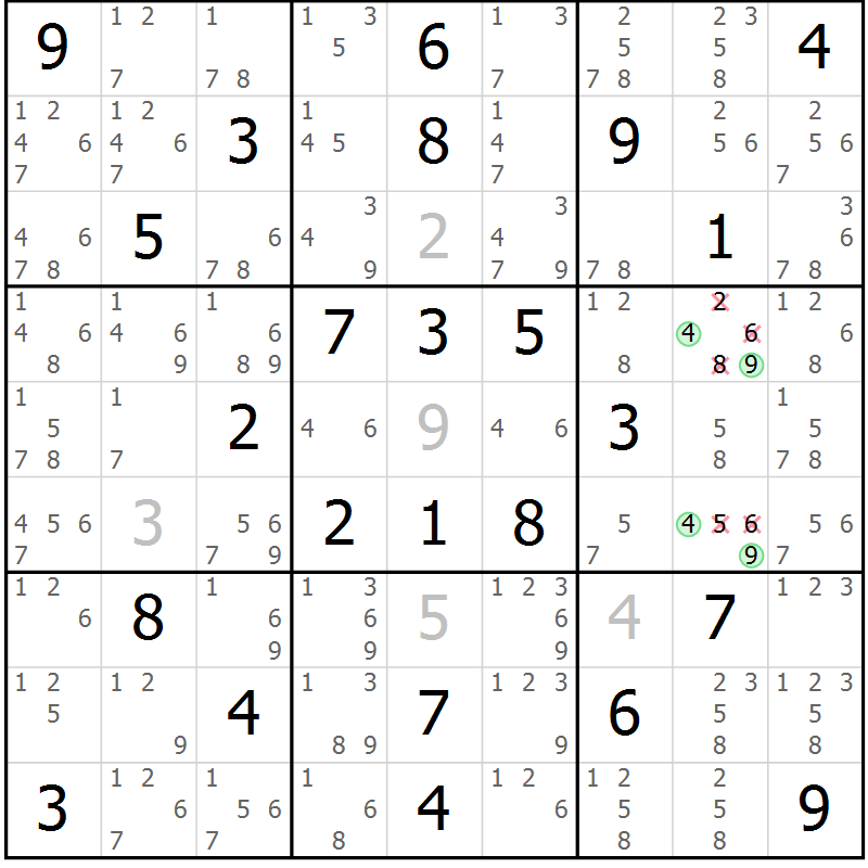 Position des candidats pour la solution de la Gr 59 page 62 du magazine de sudoku Maestro n° 094