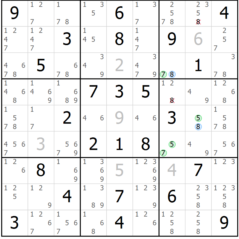 Position des candidats pour la solution de la Gr 59 page 62 du magazine de sudoku Maestro n° 094