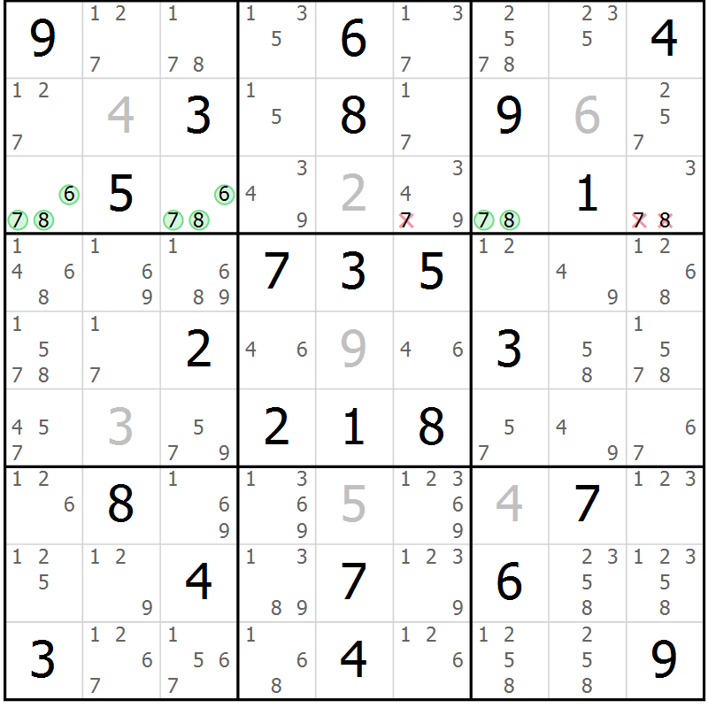 Position des candidats pour la solution de la Gr 59 page 62 du magazine de sudoku Maestro n° 094