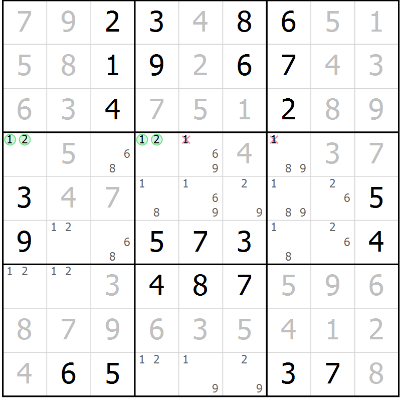 Position des candidats pour la solution de la Gr 6 page 9 du magazine de sudoku Maestro n° 094