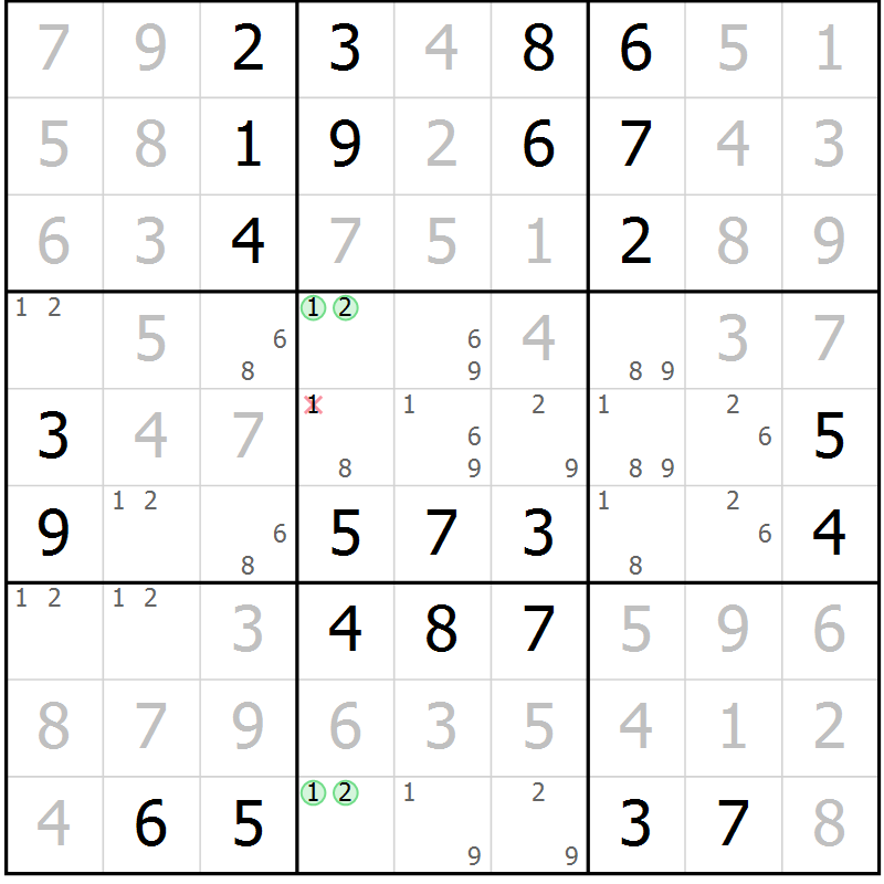 Position des candidats pour la solution de la Gr 6 page 9 du magazine de sudoku Maestro n° 094