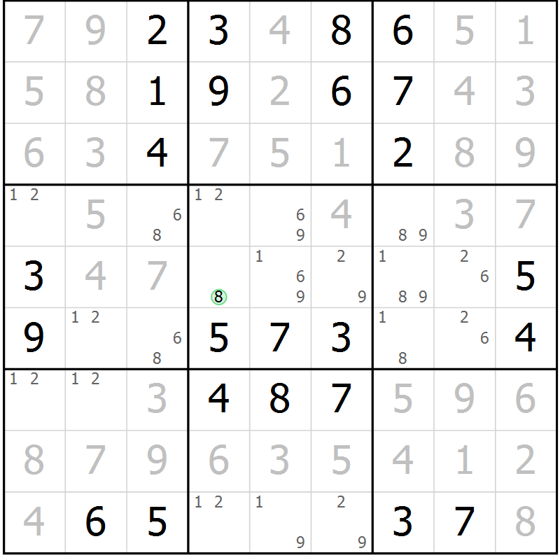 Position des candidats pour la solution de la Gr 6 page 9 du magazine de sudoku Maestro n° 094
