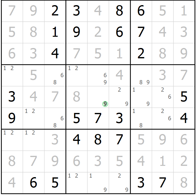 Position des candidats pour la solution de la Gr 6 page 9 du magazine de sudoku Maestro n° 094