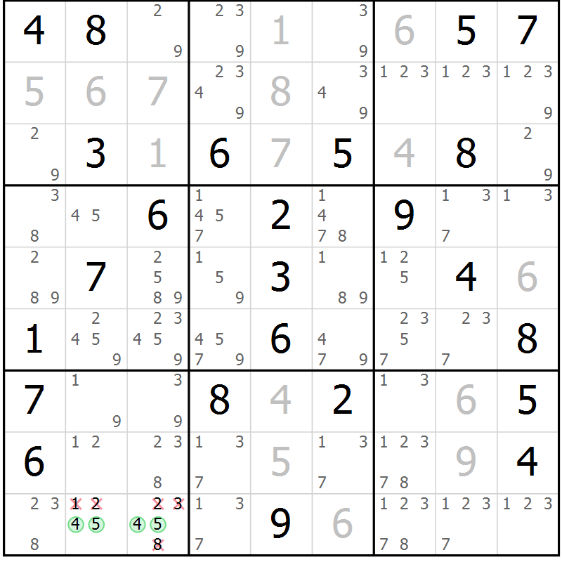 Position des candidats pour la solution de la Gr 60 page 63 du magazine de sudoku Maestro n° 094