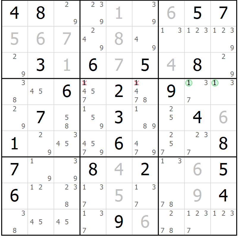 Position des candidats pour la solution de la Gr 60 page 63 du magazine de sudoku Maestro n° 094