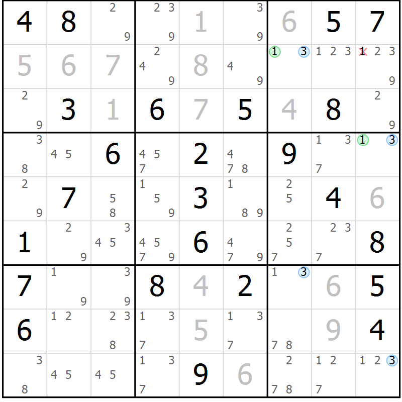 Position des candidats pour la solution de la Gr 60 page 63 du magazine de sudoku Maestro n° 094