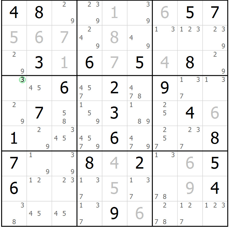 Position des candidats pour la solution de la Gr 60 page 63 du magazine de sudoku Maestro n° 094