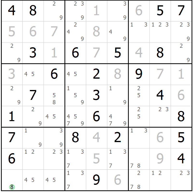 Position des candidats pour la solution de la Gr 60 page 63 du magazine de sudoku Maestro n° 094