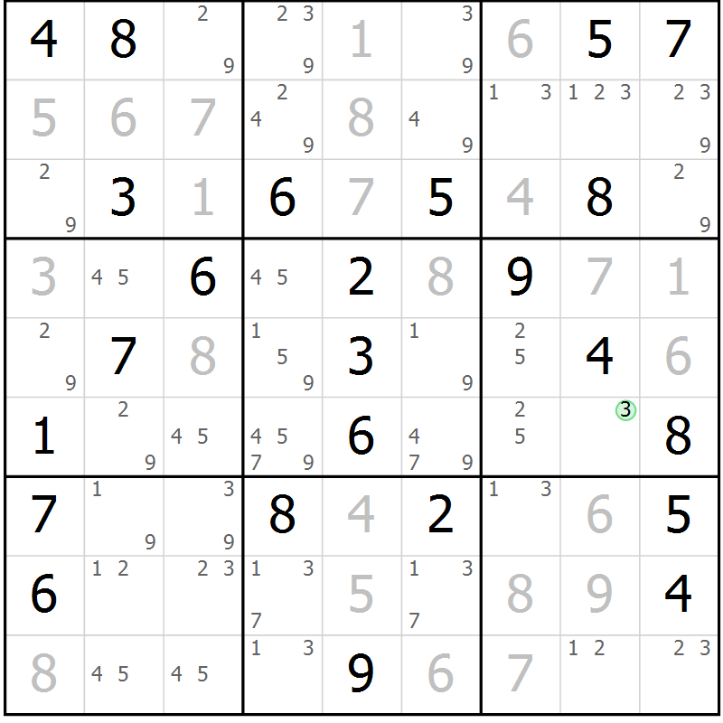 Position des candidats pour la solution de la Gr 60 page 63 du magazine de sudoku Maestro n° 094