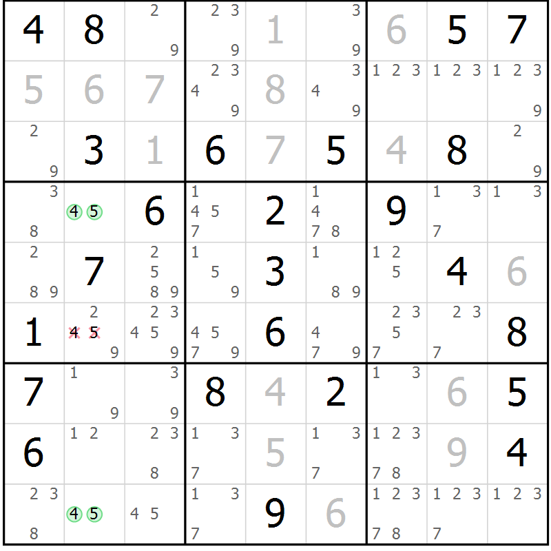 Position des candidats pour la solution de la Gr 60 page 63 du magazine de sudoku Maestro n° 094