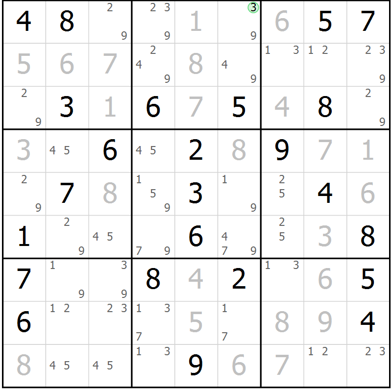 Position des candidats pour la solution de la Gr 60 page 63 du magazine de sudoku Maestro n° 094