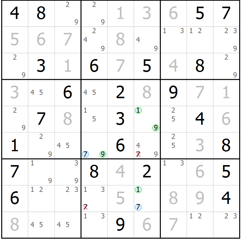 Position des candidats pour la solution de la Gr 60 page 63 du magazine de sudoku Maestro n° 094