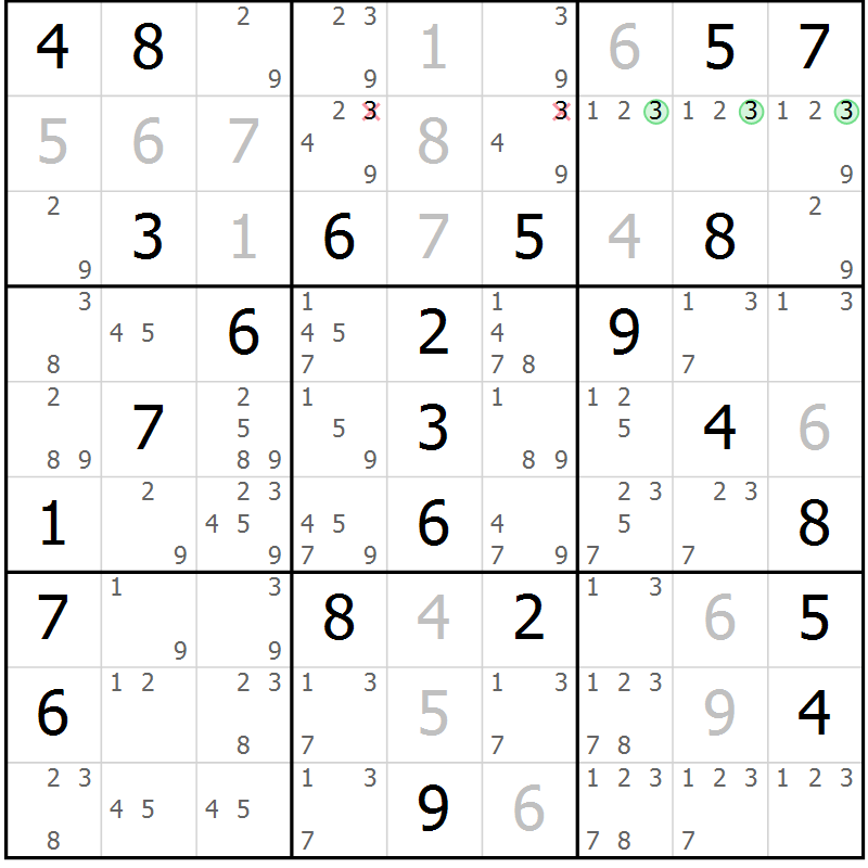 Position des candidats pour la solution de la Gr 60 page 63 du magazine de sudoku Maestro n° 094
