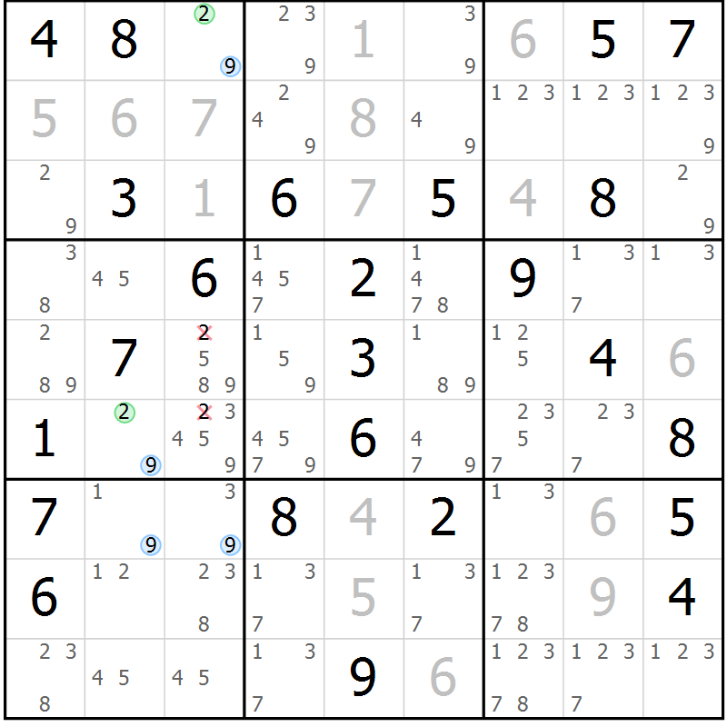 Position des candidats pour la solution de la Gr 60 page 63 du magazine de sudoku Maestro n° 094