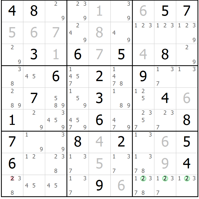 Position des candidats pour la solution de la Gr 60 page 63 du magazine de sudoku Maestro n° 094