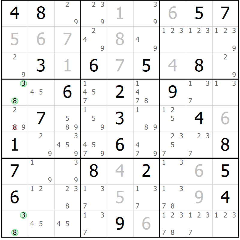 Position des candidats pour la solution de la Gr 60 page 63 du magazine de sudoku Maestro n° 094