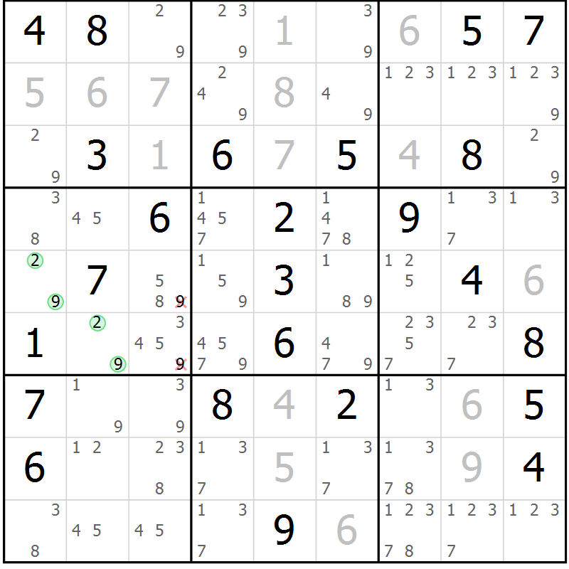 Position des candidats pour la solution de la Gr 60 page 63 du magazine de sudoku Maestro n° 094