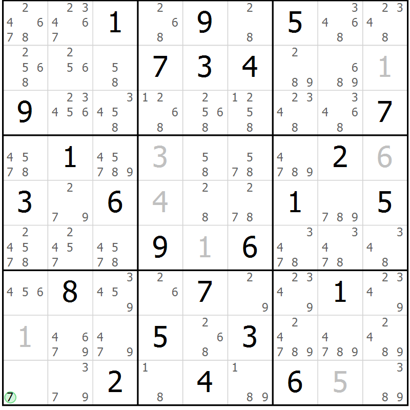 Position des candidats pour la solution de la Gr 61 page 64 du magazine de sudoku Maestro n° 094