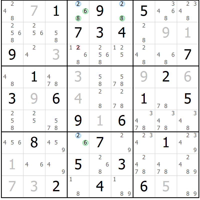 Position des candidats pour la solution de la Gr 61 page 64 du magazine de sudoku Maestro n° 094