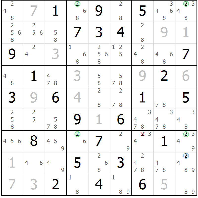 Position des candidats pour la solution de la Gr 61 page 64 du magazine de sudoku Maestro n° 094