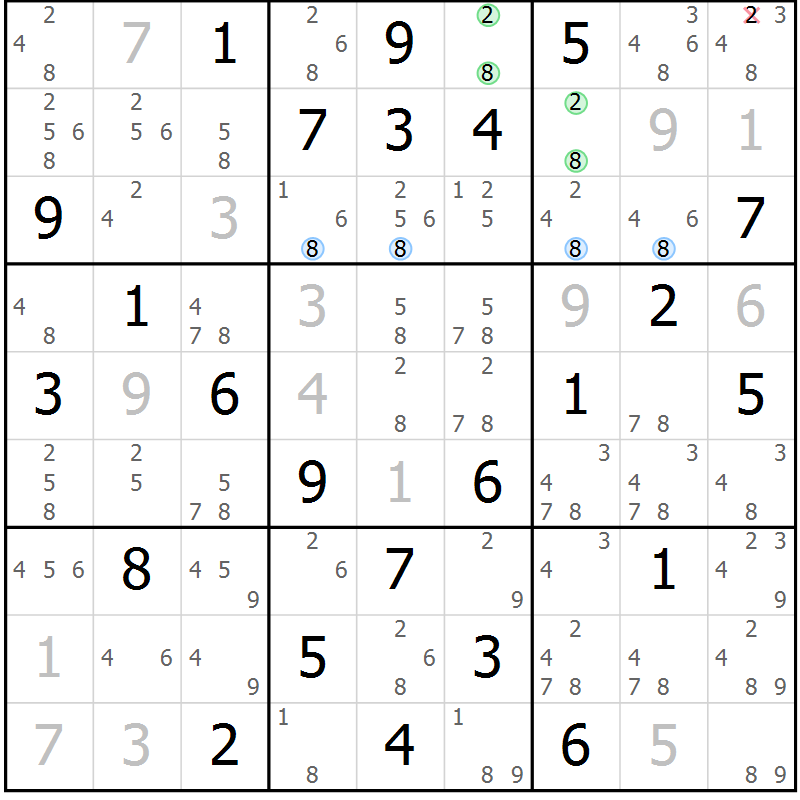 Position des candidats pour la solution de la Gr 61 page 64 du magazine de sudoku Maestro n° 094