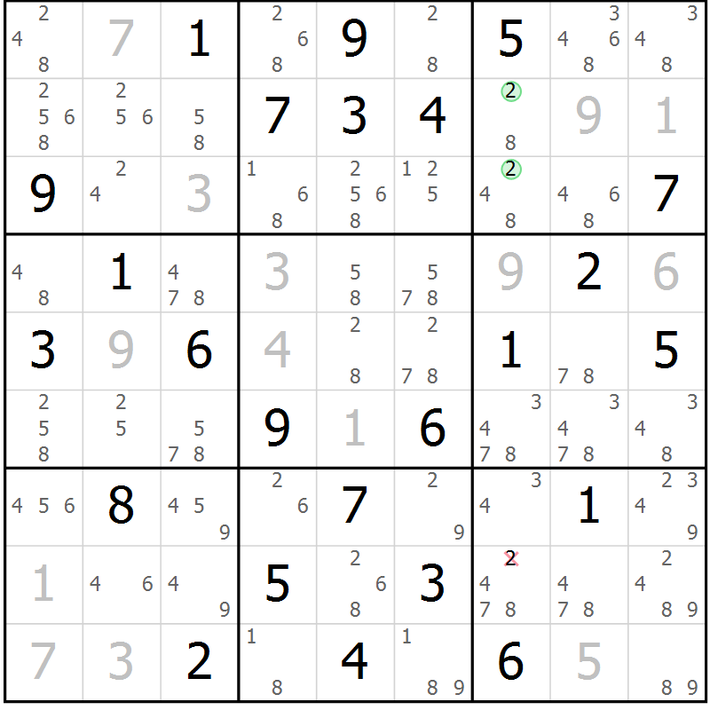Position des candidats pour la solution de la Gr 61 page 64 du magazine de sudoku Maestro n° 094