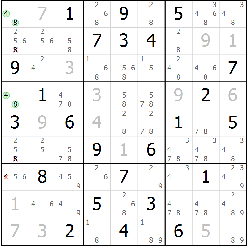 Position des candidats pour la solution de la Gr 61 page 64 du magazine de sudoku Maestro n° 094