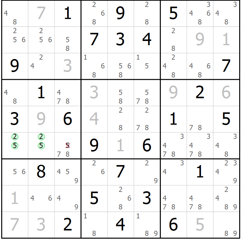 Position des candidats pour la solution de la Gr 61 page 64 du magazine de sudoku Maestro n° 094
