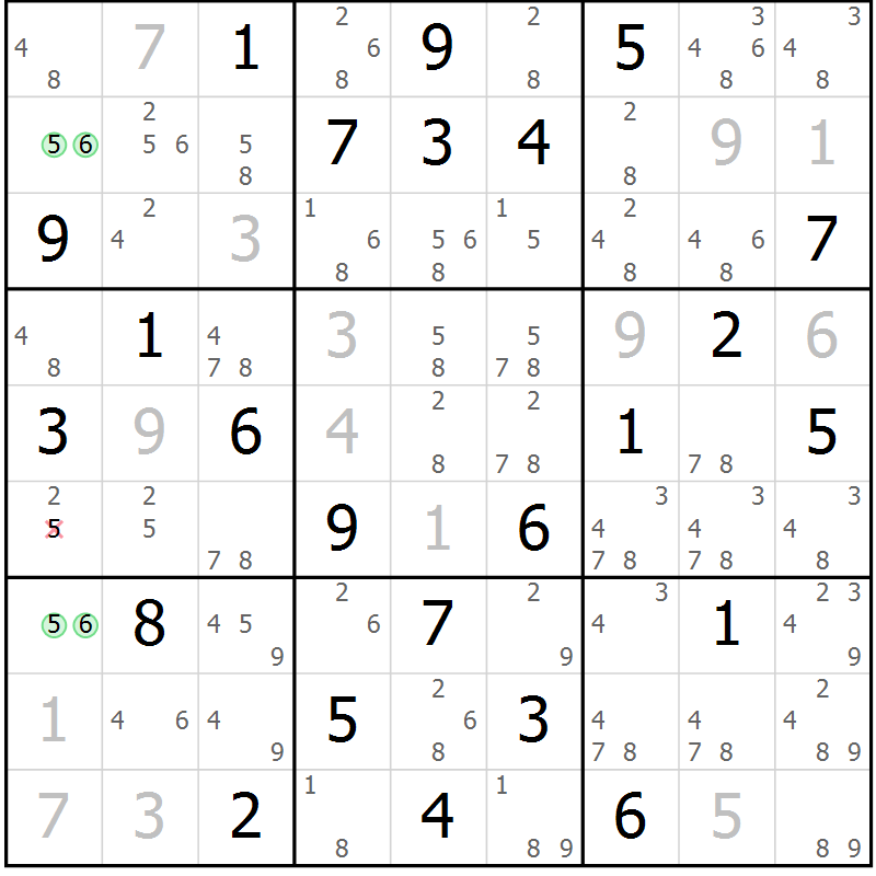 Position des candidats pour la solution de la Gr 61 page 64 du magazine de sudoku Maestro n° 094