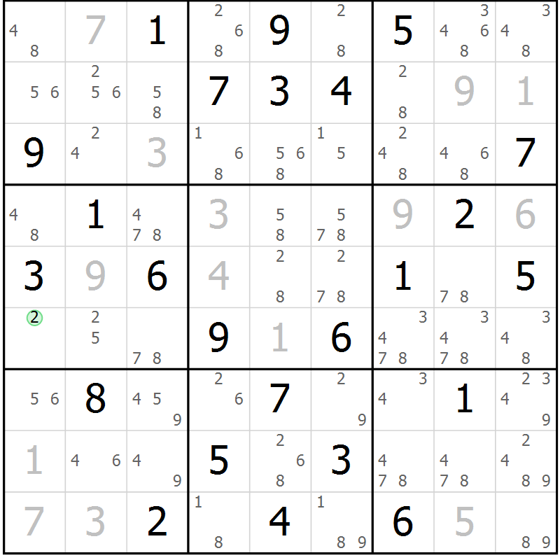 Position des candidats pour la solution de la Gr 61 page 64 du magazine de sudoku Maestro n° 094