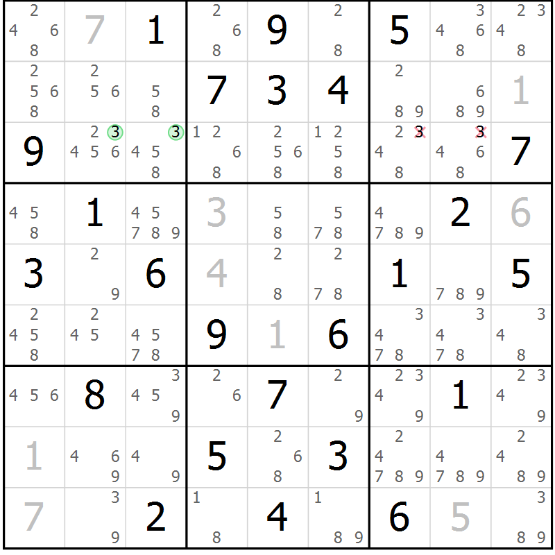 Position des candidats pour la solution de la Gr 61 page 64 du magazine de sudoku Maestro n° 094