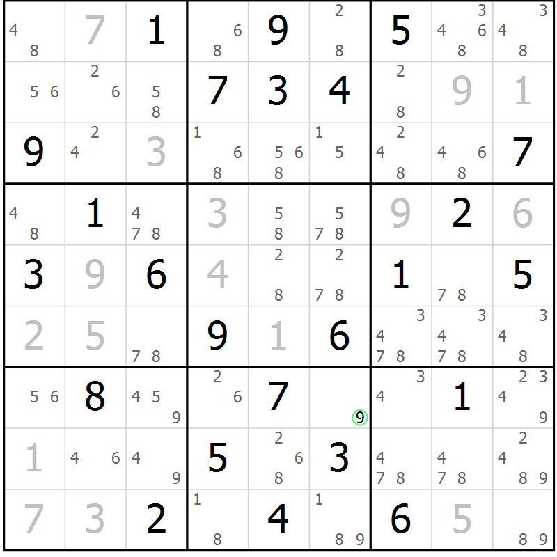 Position des candidats pour la solution de la Gr 61 page 64 du magazine de sudoku Maestro n° 094