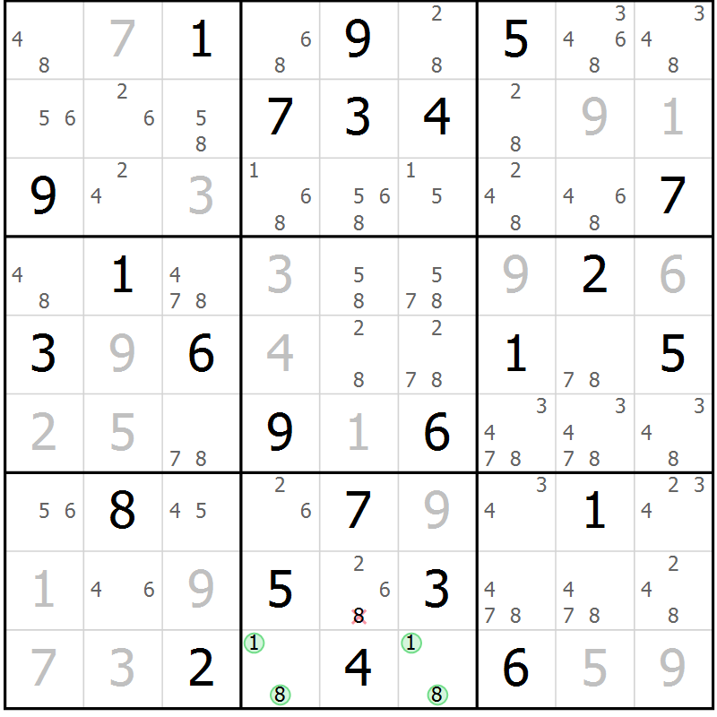 Position des candidats pour la solution de la Gr 61 page 64 du magazine de sudoku Maestro n° 094