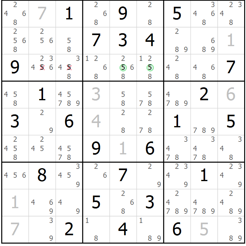 Position des candidats pour la solution de la Gr 61 page 64 du magazine de sudoku Maestro n° 094