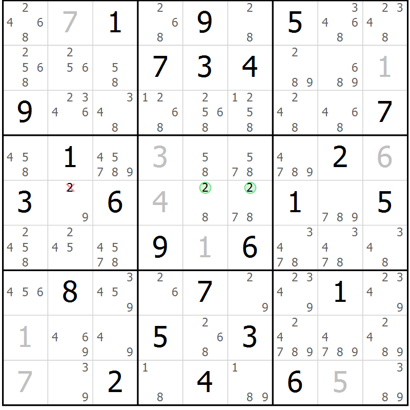 Position des candidats pour la solution de la Gr 61 page 64 du magazine de sudoku Maestro n° 094