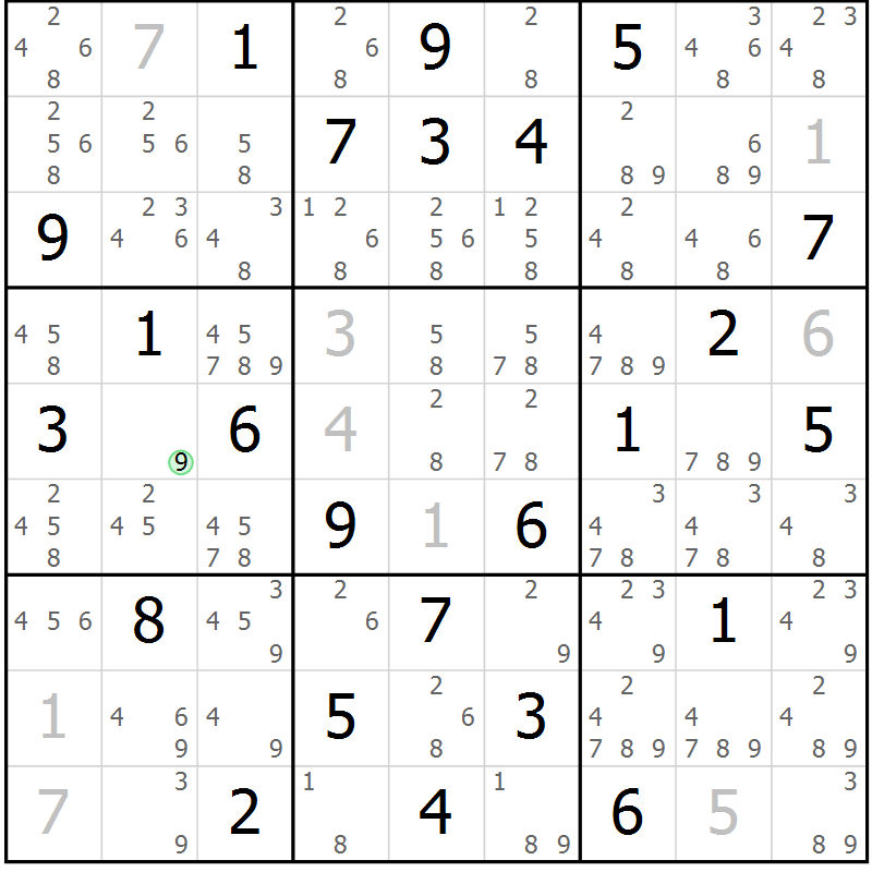 Position des candidats pour la solution de la Gr 61 page 64 du magazine de sudoku Maestro n° 094