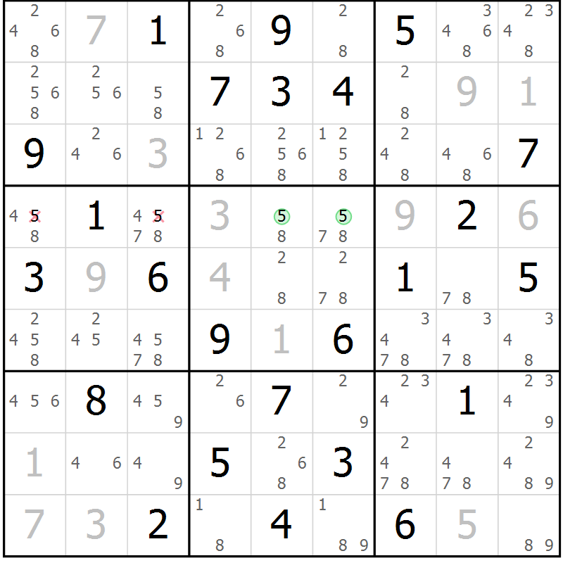 Position des candidats pour la solution de la Gr 61 page 64 du magazine de sudoku Maestro n° 094