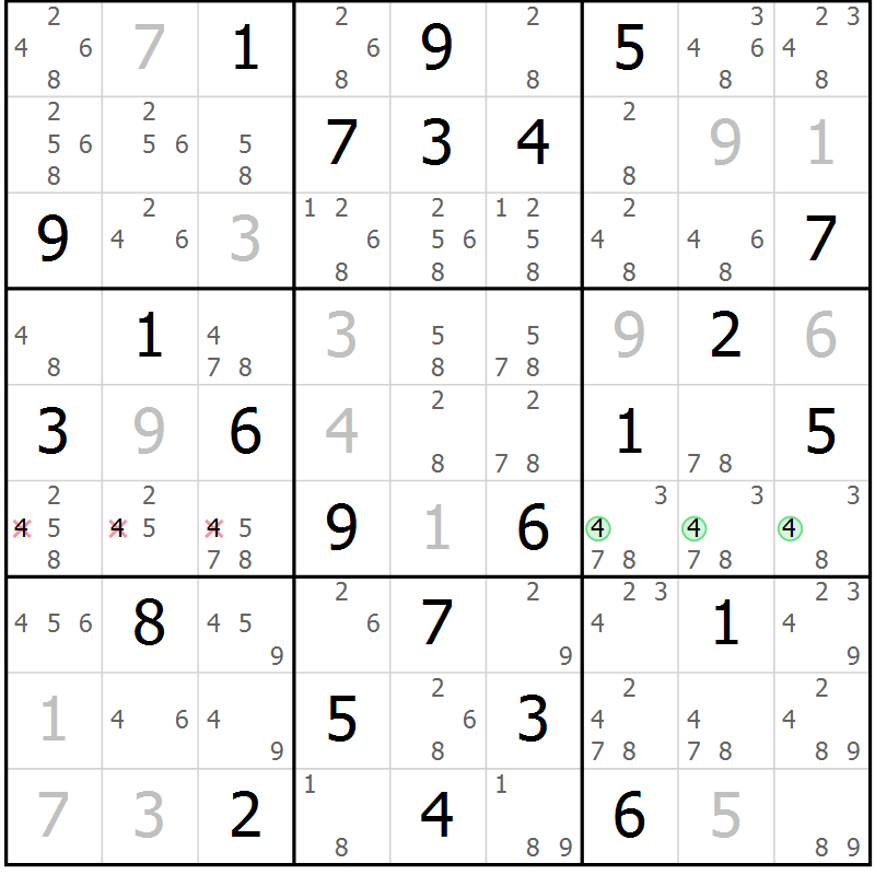 Position des candidats pour la solution de la Gr 61 page 64 du magazine de sudoku Maestro n° 094