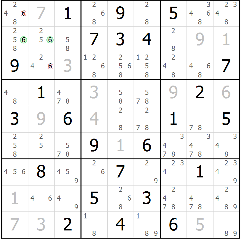 Position des candidats pour la solution de la Gr 61 page 64 du magazine de sudoku Maestro n° 094