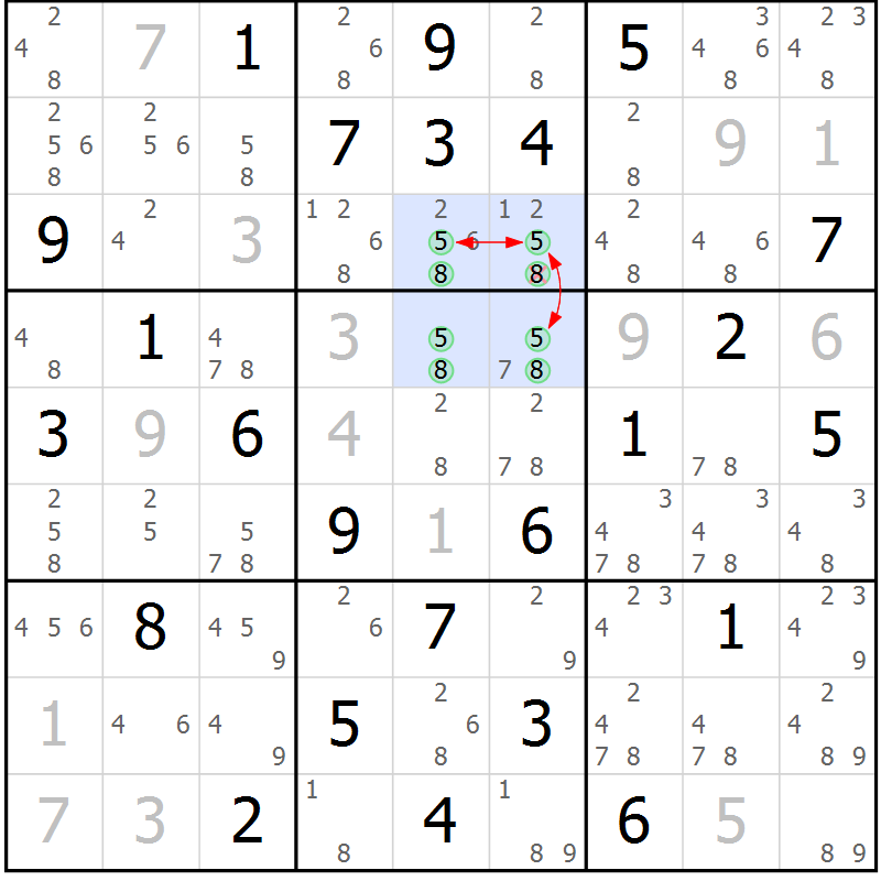 Position des candidats pour la solution de la Gr 61 page 64 du magazine de sudoku Maestro n° 094