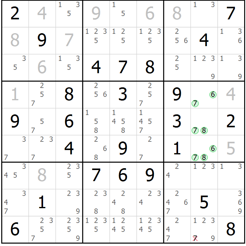 Position des candidats pour la solution de la Gr 62 page 65 du magazine de sudoku Maestro n° 094