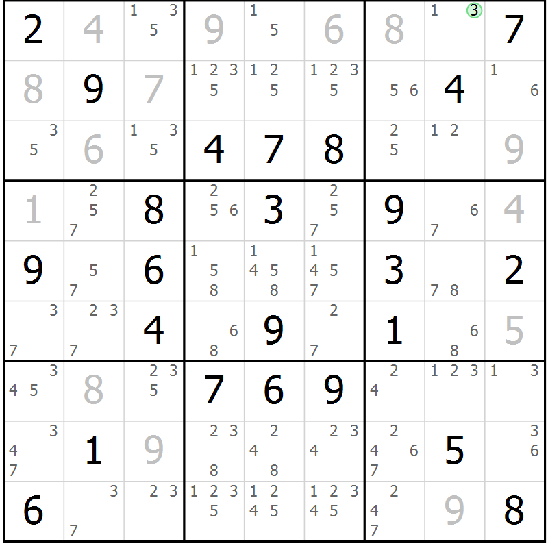 Position des candidats pour la solution de la Gr 62 page 65 du magazine de sudoku Maestro n° 094